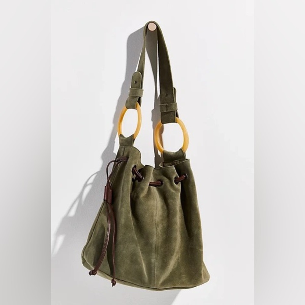 Free People Olive Green Suede Bag with Tan Accents